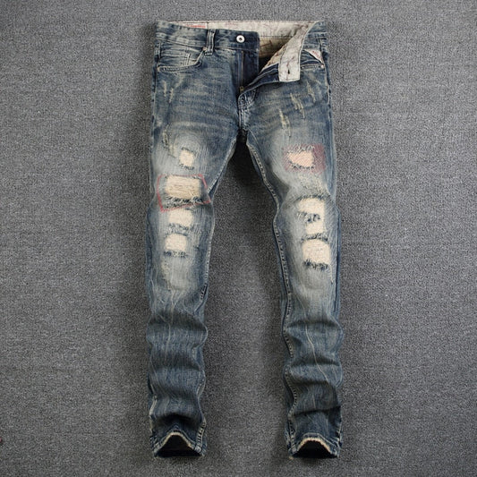 Mens Jeans Destroyed Ripped Jeans