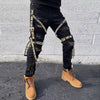 Mens Skinny Strapped Cargo Jeans- Black & Cream